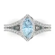 1.2 MQ split shank Natural Aquamarine Promise Bridal Wedding Ring 14k White Gold