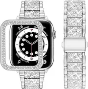 wutwuk Compatible with Apple Watch Band 42mm 41mm 40mm 46mm 45mm 44mm Ladies for Apple Watch Series 10 9 8 7 SE 6 5 4 Diamond Rhinestone Hard PC Protective Frame Protective Case Women
