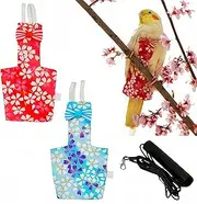 Magnoloran 2 Pcs Bird Diapers Bird Harness Flight Suits Diapers with 80in Flying Leash Reusable Parrot Nappy with Waterproof Inner Layer for Cockatiel Budgie Conure Parakeet Lovebird-Red&Light Blue