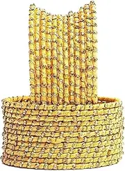 [Tongari] Multicolor Metal bangles/kada Set wrapped in Silk Thread & golden dots for Women & Girls (24 Pcs) (Yellow)