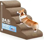Curved Dog Stairs for High Beds Up to 30", 5-Step Dog Ramp for Large Dogs with Washable Cover, Non-Slip Steps for Cats to Get on Couch and Sofa, Durable Foam Ladders for Large Breeds, Coffee