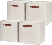 HNZIGE 13x13x13 Cube Storage Bins, Fabric Storage Cubes Baskets for Shelves, Set of 4, Cube Storage Baskets with Handles Foldable Storage Baskets for Organizing Clothes, Toys, Closet, Nursery(Cream)