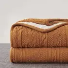 Acrylic Cable Knit Sherpa Throw Blanket - Thick, Soft, Big, Cozy Burnt Orange Kn