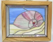 Leaded Stained Glass Nautilus Sea Shell Wood Frame Light Catcher 11" x 14" Panel