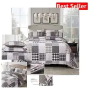 Oversized King Quilt Set - Elegant Checkered Patchwork Bedspread & Pillow Covers