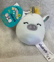 Kellytoy Squishmallow Sofia Unicorn 3.5" White Plush Claire's Clip-On ~ NWT