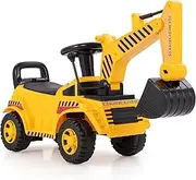 HONEY JOY Kids Ride on Excavator, Bulldozer Digger Toy with Adjustable Shovel, Anti-Tipping Block, Engine Sound & Storage, Foot to Floor Construction Vehicle, Ride on Push Car for 19-36 Months