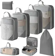 [Lanmalaterra] Packing Cubes, Compression Packing Cubes Travel Packing Cubes Set of 8 Travel Packing Organisers Storage Bags Clothing Sorting Packages Travel Essentials Expandable Travel Bags Organizer Luggage-Grey