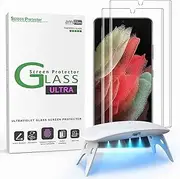 [amFilm] (2 Pack) Ultra Glass Screen Protector for Samsung Galaxy S21 Ultra (6.8 Inch), Full Cover (UV Gel Application) Tempered Glass Film Compatible with Fingerprint Sensor (2021)
