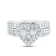 14k White Gold Princess Diamond Heart Bridal Wedding Ring Set 1 Cttw