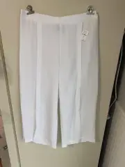 NWT Nicole Miller Split Wide Leg Cropped Pants Size Medium White Summer Beach$88