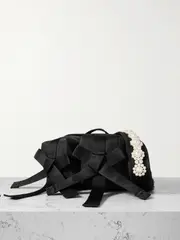 [Simone Rocha] Simone Rocha - Bow And Faux Pearl-embellished Shell Belt Bag - Black - One size One size Black