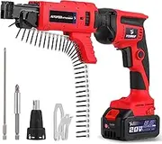 VISHIGH 20V Drywall Collated Screw Gun with Auto-feed Attachment, Cordless Sheetrock Magazine Screwdriver with 5.0Ah Lithium Battery and Charger Battery-Powered Drill