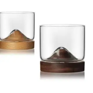 Whiskey Glass Mountain Wooden Bottom Wine Transparent Glass