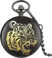 [QRDYL] Pocket Watch,Golden Tiger Sketch Design Quartz Pocket Watch Pocket Chain Clock Smooth Men Women Punk Souvenir Watches Montre