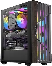 Okinos Cypress 5 ARGB Mid-Tower Computer Case, Oak Wood, Black, 4 x 120mm ARGB Fans Pre-Installed, Type-C Port, Tempered Glass Side Panel