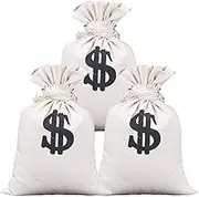 IronBuddy 3 Count Drawstring Bags, 40x30cm / 15.7x11.8 inches, Beige Cotton, Dollar Sign Pattern, Pirate/Cowboy/Bank Robber Theme, Perfect for Christmas, Birthday, Wedding, Party Favors