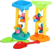 JOINPAYA Sand Wheel Beach Set: 10.61X5.11X5.11inch Water Wheel Tower Top Flowing Sand Funnel Sieve Shovel for Playing Door Summer Colorful