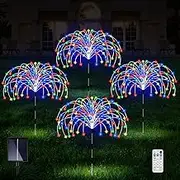 Outdoor Solar Lights, 4 Pack 120 LED Waterproof Solar Firework Lights are 8 Modes Decorative Sparkles Stake Landscape Light, Garden Copper Wire Firework Lamp for Backyard Lawn Patio Decor(Colorful)