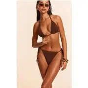 Chocolate Crinkle Double Tie Side Bikini Bottoms, Chocolate
