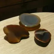 3 Agate Geode Rock Slices Highly Polished Banded Brown Crystals End Cut Stones