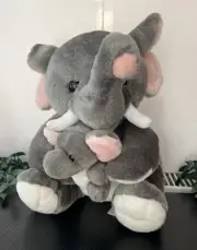 Vintage Grey Plush Elephant Bremen Germany Soft Toy Holding Babies Calf