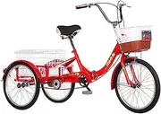DEFGHIJ Folding Adult Tricycle 20 Inch Trike 3 Wheel Bikes Cruiser Bicycles with Large Basket Low Step Through Frame Adjust Saddle for Men Women Seniors