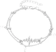 TINEASUR Double Layer Heartbeat Cardiogram Pearl Anklets Fashion Anklets for Women and Stylish Foot Jewelry Footchain for Trendy Looks