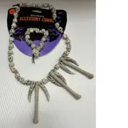 Halloween Necklace & Bracelet Combo Caveman Teeth Skull 18" Costume Accessory
