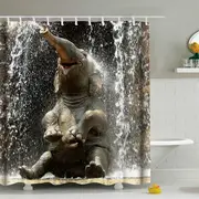 Catzon 3D Printing Elephant Shower Curtain Bathroom Decor with 12 Hooks-1