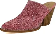 ARiderGirl Sweet Women's Rhinestone Crystal Stacked Heel Snip Toe Western Slip On Mules