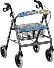 Vanideaoty Hummingbird Floral Rollator Seat Cushion Back Bar Cover Set with Velcro Rollator Walker Seat Back Covers Stretchable Material Walker Protection Decor Covers Suitable for Parks