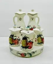 NEW VTG. Caddy Castor Cruet Condiment Set Porcelain 5 Hand Painted Bottles
