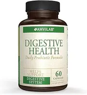 AMVILAB Digestive Health Supplement,Daily Probiotic 7 Billion CFUs per Capsule,5 Essential Strains Including Lactobacillus GG. Supports Intestinal and Immune Health. 60 Capsules