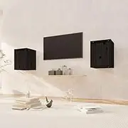 2-Piece Floating Wall Cabinets, Black Solid Pine Wood Mounted Storage Shelves for Living Room, Bedroom, and Home Decor, 30x30x40 cm Each