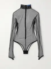 [MUGLER] MUGLER - Embellished Stretch-mesh Bodysuit - Black - FR 36 FR 36 Black