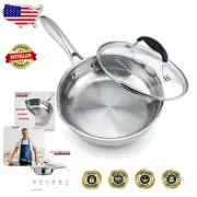 Durable 8-Inch Stainless Steel Frying Pan with Glass Lid - Perfect for Induction