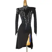 Latin Dance Dress Rhinestones Women's Performance Salsa Competition Clothes Long Sleeve Rumba Chacha Party Stage Dancewear