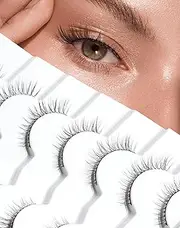 Cat Eye Lashes Natural Look Wispy Foxy Eye Lashes Pack 3D Volume Faux Mink Eyelashes C Curl Thin Band False Eyelashes 9 mm 7 Pairs S6