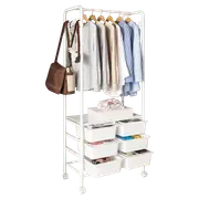 Metal Open Wardrobe Modern Storage Cabinet Tall Clothes Drawers Hanger Coat Rack