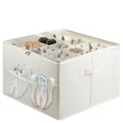 Fabric Shoe Bins with Side Mesh Pocket, Foldable Shoe Storage Organizer Box w...