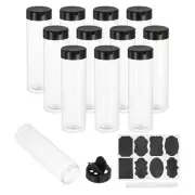 12 Pcs 12.8oz Plastic Spice Jars with Black Shaker Lids Label Marker Pen, Clear