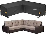Velway V-Shape Garden Sofa Cover - Waterproof Rattan Corner Garden Furniture Covers with Windproof Straps - 420D Oxford Fabric Anti-UV Outdoor Patio L-Shape Dining Set Cover (Black, 255x255x87cm)