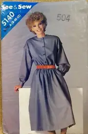 BUTTERICK PATTERN 5140 DRESS MISSES SIZES 8 10 12 UNCUT VINTAGE 1980S