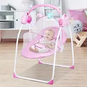 Advwin Baby Rocking Chair, Electric Baby Swing Baby Bouncer and Rocker,Electric 5 Speed Toddler Swing, Bluetooth Bouncer Seat Chair for Infants with Mosquito Net, Pink