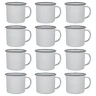 12x White Enamel Mugs Steel Outdoor Camping Tea Coffee Cup 375ml Grey