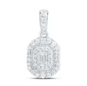 0.37 Cttw Emerald Round Diamond Octagon Pendant Charm 14k White Gold