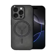 Luxury Wireless Charging Deer Cortex Phone Case for iPhone 15 Plus - Magnetic Bumper Cover - Black