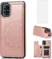 [Asuwish] Phone Case for Samsung Galaxy A71 4G with Tempered Glass Screen Protector and Wallet Cover Flip Credit Card Holder Stand Cell Accessories Glaxay A 71 Gaxaly 71A S71 A715F Women Men Rose Gold
