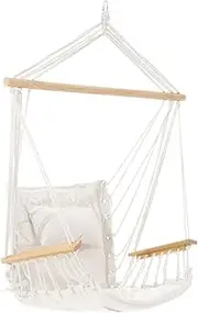 Gardeon Hammock, Cotton Chair Portable Camping Swing Hanging Chairs Hammocks Patio Backyard Porch Outdoor Indoor Furniture, with Solid Timber Armrest 120kg Capacity Cream
